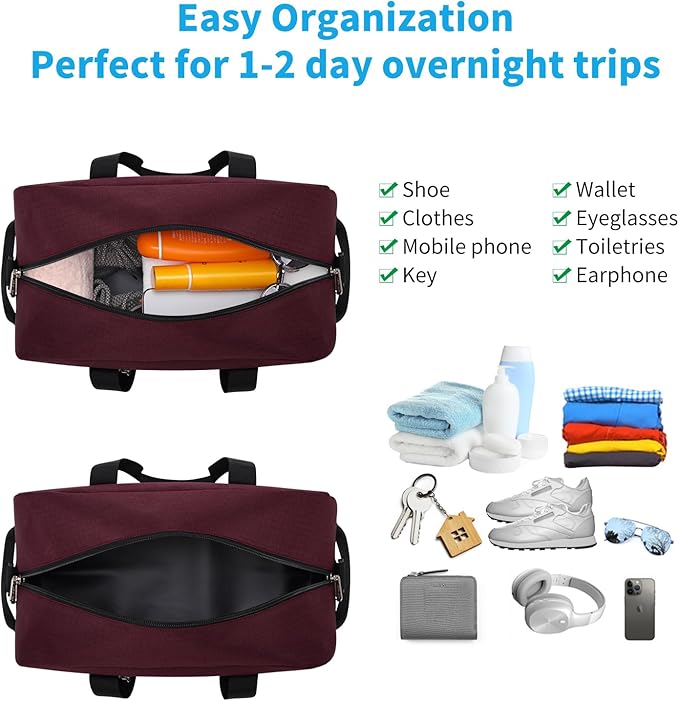 Small Gym Bag 14 inch lightweight Carry On Mini Duffel Bag for Travel Sport - Wine Red