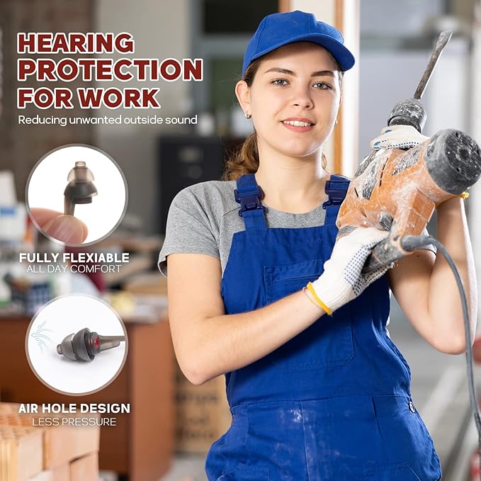 Corded Ear Plugs for Work 2 Pairs, 100x Reusable Ultra-Comfy Earplugs with Detachable String, Hearing Protection for Shooting Range Construction Mowing Focus Safety, 25 dB Noise Reduction