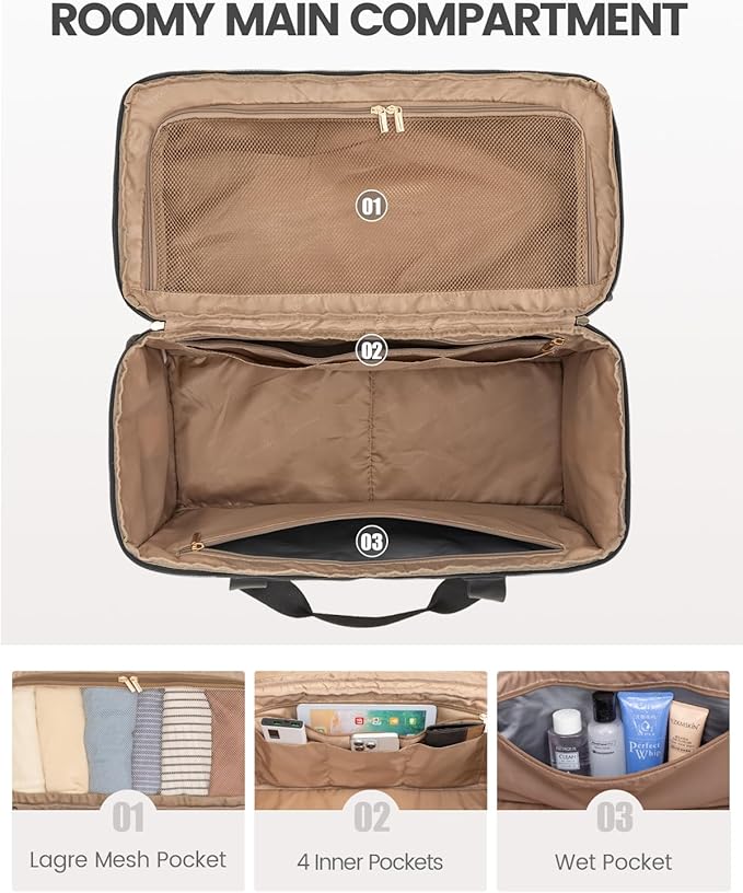 LOVEVOOK Travel Duffle Bag - Weekender & Overnight Bag with Toiletry & Wet Pocket, Carry-On Size, 3pc Set