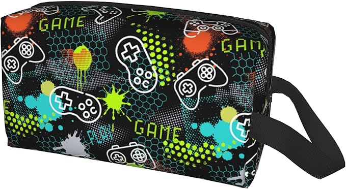 Kids Travel Toiletry Bag for Boys Girls - Waterproof Makeup Pouch Hanging Cosmetic Wash Bags Dopp Kit Shaving Bag for Toiletries Accessories(Game Video)
