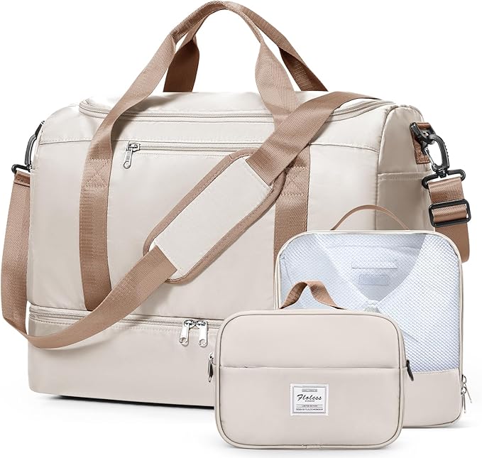 Travel Duffel Bag for Women, Carry-on Overnight Weekender Bags with Wet Pocket & Toiletry Bag, For Spirit Airlines 18x14x8 Personal Item Bag,Small,3 Pcs Set