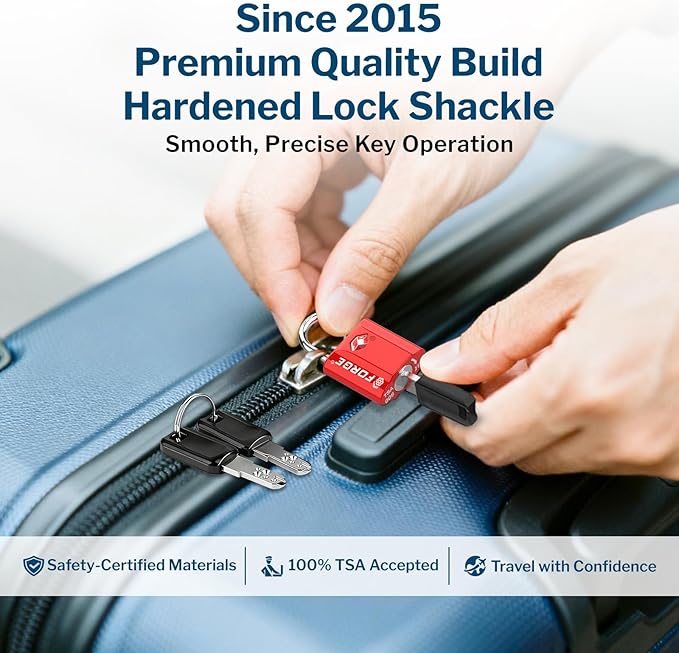Forge 1''x1'' TSA Approved Luggage Locks: Ultra Secure dimple Key Travel Locks with zinc Alloy Body, for Luggage, Travel Cases, Backpacks, Red 2PK.
