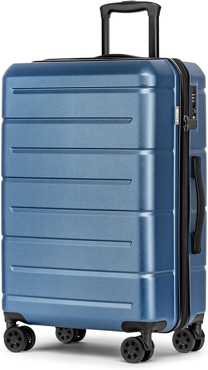 KYME 24 Inch Luggage TSA Approved Hardshell Suitcases with Spinner Wheels Durable PC+ABS Medium Checked Travel Luggage for Women Men Blue