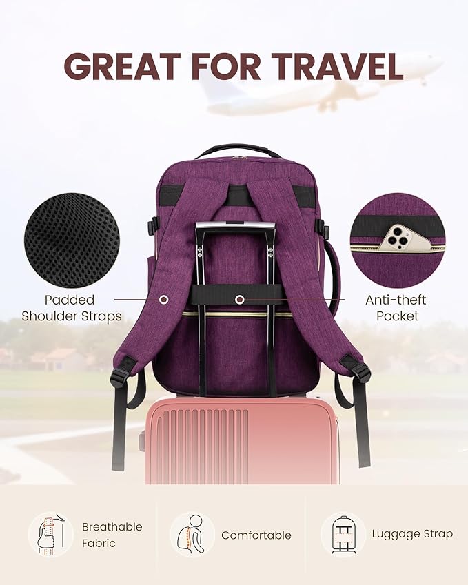 LOVEVOOK 40L Travel Backpack for Women Men,Waterproof Airline Approved Carry On Luggage Travel Essentials,TSA Carry On Backpack Personal Item Travel Bag Suitcase Weekender Traveling with Packing Cubes