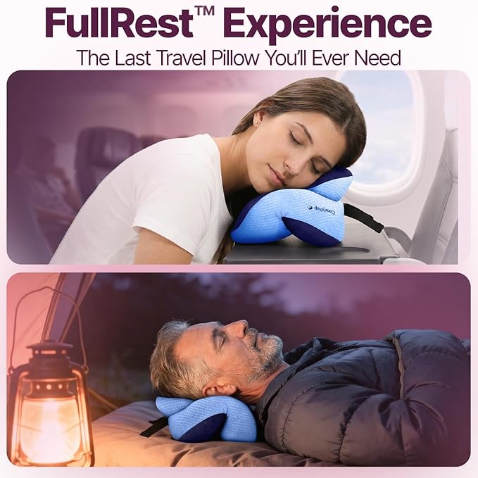 ComfyNap® Versatile Travel Neck Pillow for Airplane [Patented], 9 Positions in 3 Techniques, Plane Pillow with Pure Memory Foam, Travel Pillow with HeadRest Flight Sleep, Travel Essential - Zeus