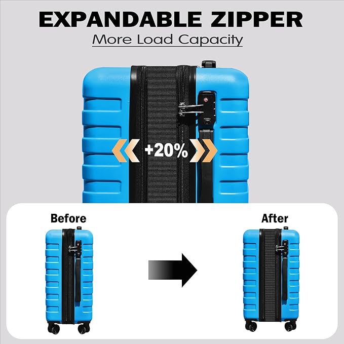 Zebra 20" Expandable Carry-On, Lightweight Hardshell Suitcase with Spinner Wheels,Blue