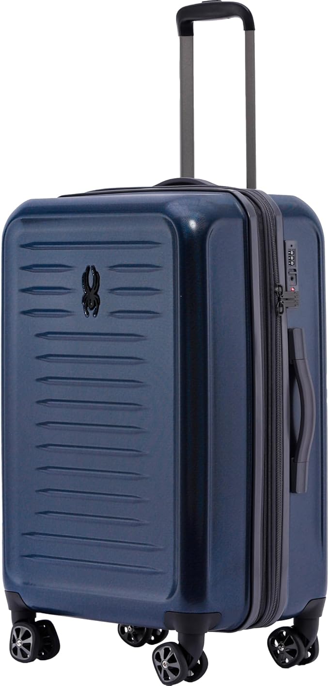 Spyder Rails 25 Inch Expandable Hardside Checked Suitcase with 360° Spinner Wheels, TSA Approved Lock