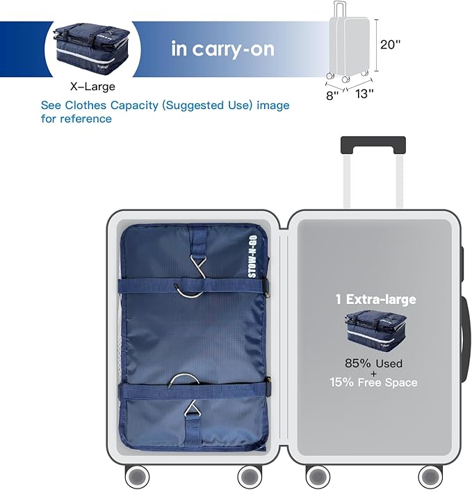 Grand Fusion Stow-N-Go Packing Organizer for Luggage, Portable Hanging Travel Shelves, Carry-On Closet, Hanging Packing Cubes, Collapsible Carry-On Organizer for Cruises & Hotels. Blue - XL