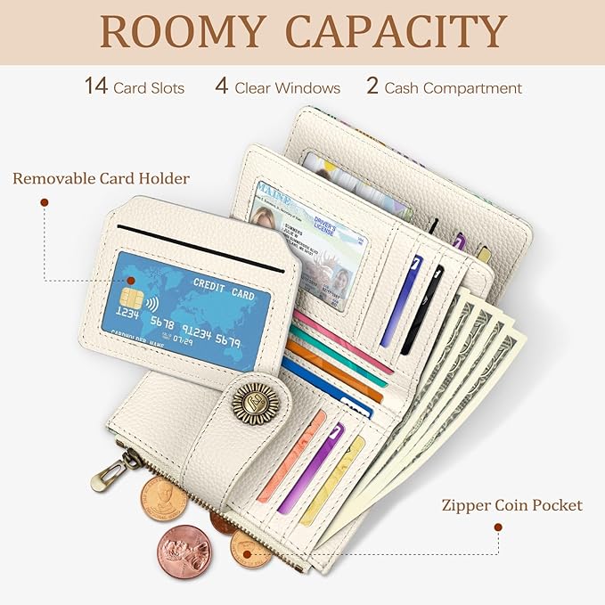 Icycay Flamingo Parrot Wallet Women Small RFID Blocking Bifold, Credit Card Holder, Zipper Coin Pocket, Cute, PU Leather, Compact, Travel, 14 Card Slots, Cash Purse, Ladies Woman Female Girls