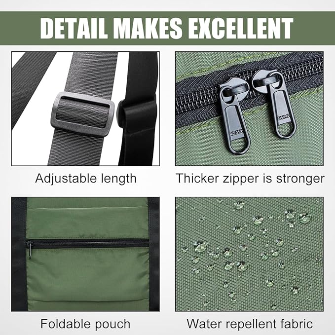 Small Duffle Bag for Men Women, Mini Gym Bag Foldable Travel Tote Carry On Luggage with Trolley Sleeve, Army Green