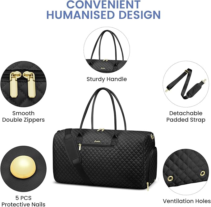 Women Weekender Travel Duffle Bag: Travel Duffel Overnight Bags with Shoe Compartment Large Carry on Tote with Toiletry Bag Weekend Traveling Yoga Gym Hospital Bag for Women with Wet Pocket 3 PCS Set