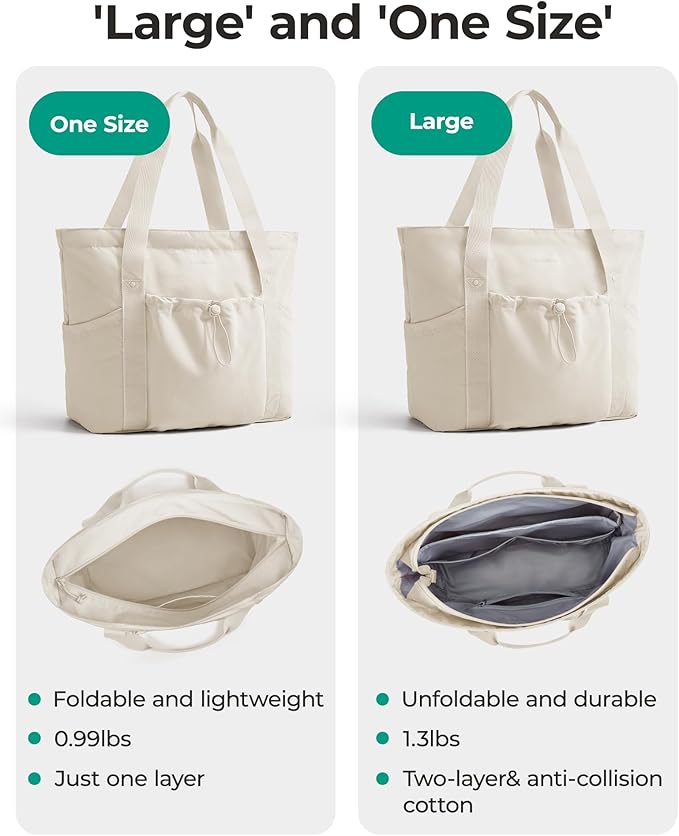 BAGSMART Foldable Tote Bag with Drawstring Bag, Large Tote Bag Shoulder Bag Top Handle Handbag for Travel, Work, Beach, Gym