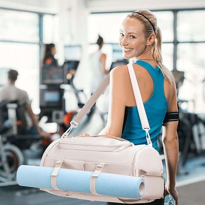 MIYCOO Gym Bag with Shoes Compartment and Wet Pocket - Sports Duffle for Men and Women, Travel Backpack Weekender Overnight Bag Beige