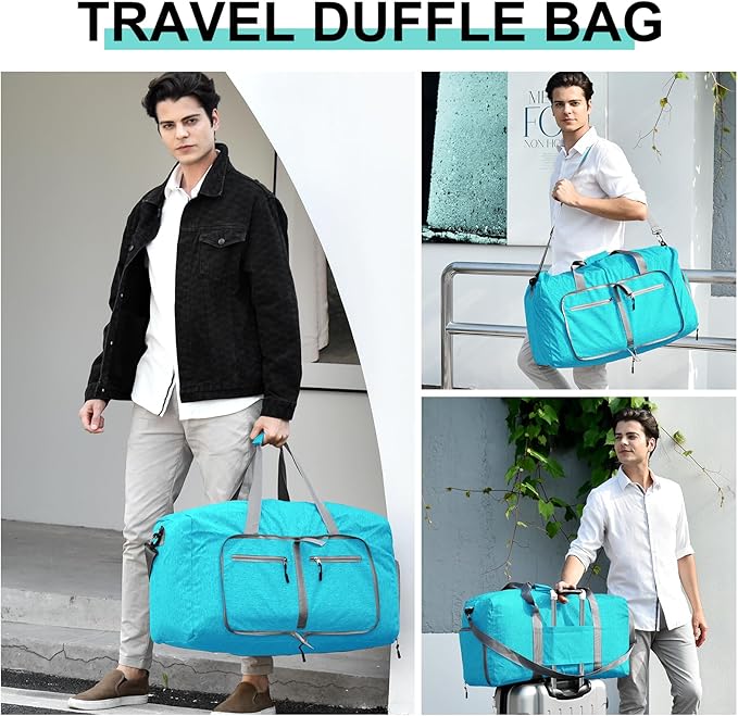 Dimayar 40L Travel Duffle Bag for Men Women - Foldable Duffel Bag with Shoes Compartment - Overnight Bags Waterproof & Tear Resistant(Mint Green)