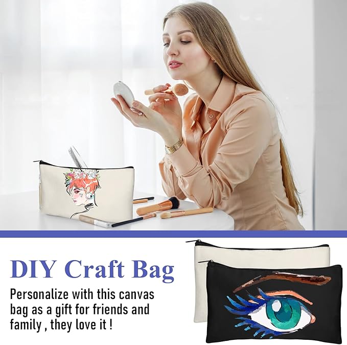 Legigo Blank Canvas Bag Zipper Pouch Makeup Bags Bulk - Multi-Purpose Canvas Pencil Pouch with Sturdy Zipper, Cosmetic Bag Travel Toiletry Bag for DIY Craft Projects, Storage (8.3 x 5 inches)