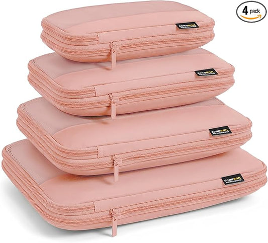 4 Piece Compression Packing Cubes for 3–7 Day Travel, Lightweight Travel Organizers with Breathable Mesh, Double-Zipper Packing Cubes for Carry-On & Suitcases (Dusty Pink)