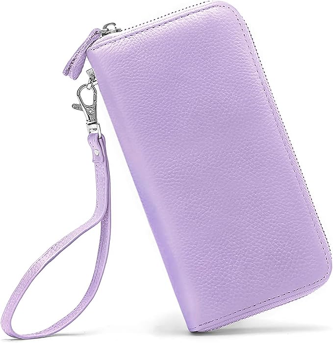 Moflycom Womens Wallet RFID Blocking Genuine Leather Zip Around Wallet Clutch Wristlet Travel Long Purse for Women