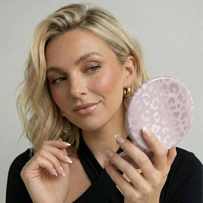 Fancii Taylor LED Lighted Travel Makeup Mirror, Rechargeable, 10x /1x Magnifying, Tru-Glow Lighting System, XL Large 5” Wide | Compact Mirror for Purses (Cosmic Leopard)