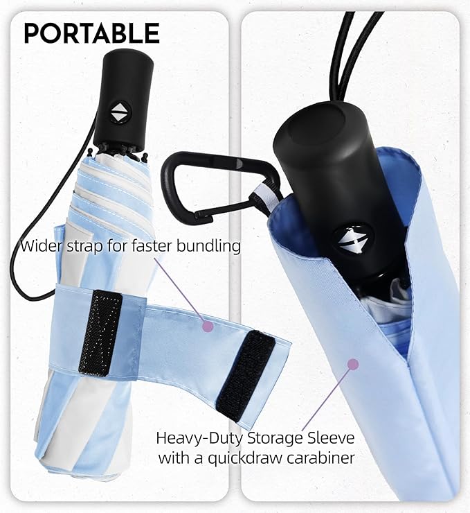 Windproof Travel Umbrella for Rain - 43" Auto Open Close 8-Rib Compact, Stylish Two-Tone Color Block Design, Easy-Close Folding Portable Parasol for Men & Women