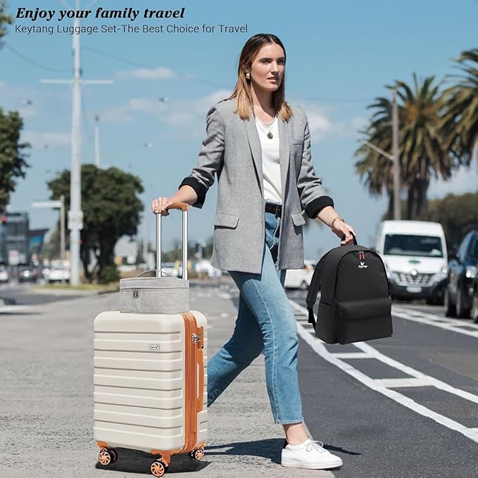 Zebra 20" Expandable Carry-On, Lightweight Hardshell Suitcase with Spinner Wheels,White Brown