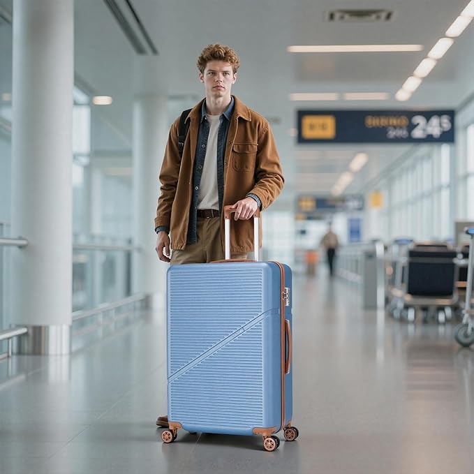 5 Piece Luggage Sets with Spinner Wheels, Hardshell ABS Suitcase Set with Tsa Lock, Lightweight Hardside Waterproof Travel Suitcases for Men Women, HazeBlue (20"/24"/28")