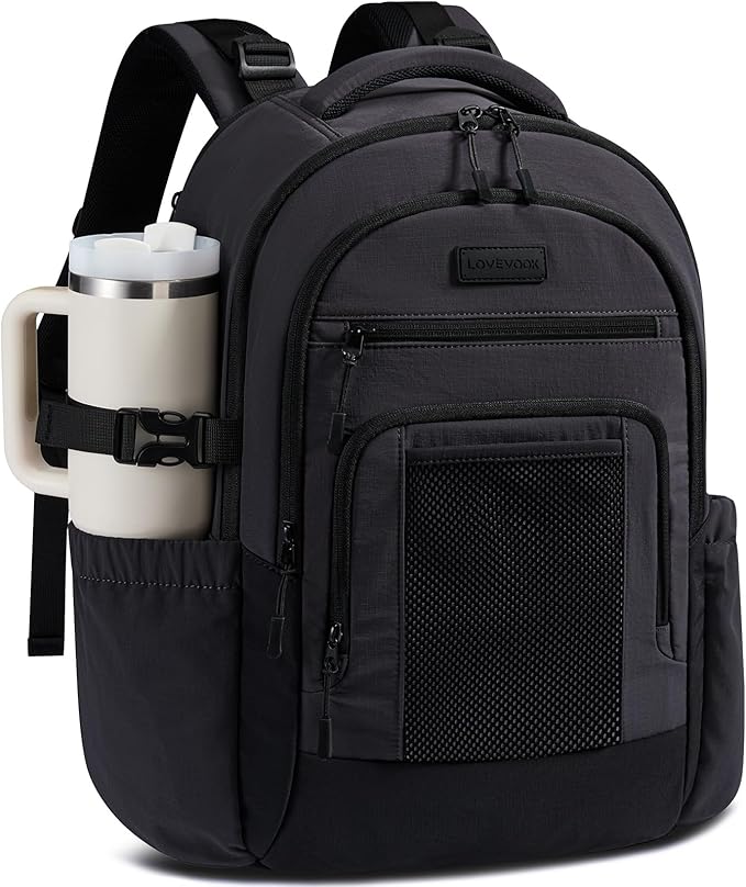 LOVEVOOK Laptop Backpack for Women with Large Cup Holder,15.6 Inch Work Computer Bag with Chest Buckle Back Pad Shoulder Buckle,Waterproof Business Backpack College Teacher Bag for Gift Travel