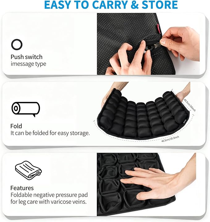 Inflatable Seat Cushion for Airplane: Coccyx Pressure Relief Sitting Cushion with 42 Interconnected Air Cells - Ergonomic Comfort Buttock Supports 380 lb for Travel/Wheel Chair/Car/Office/Stadium