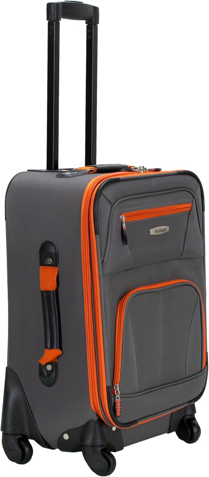 Rockland Pasadena Softside Spinner Wheel Luggage, Charcoal, Carry-On 20-Inch, F2281-CHARCOAL