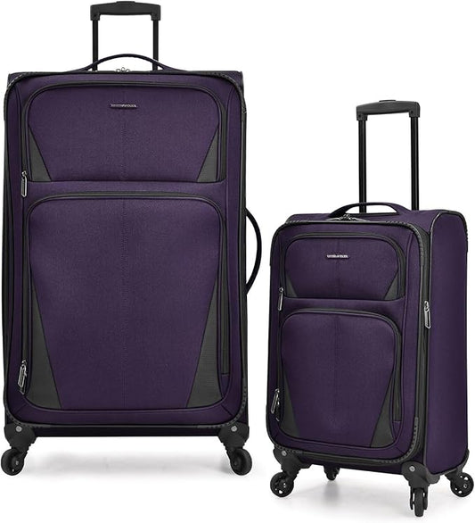 U.S. Traveler Aviron Bay Expandable Softside Luggage with Spinner Wheels, Purple, 2-Piece Set