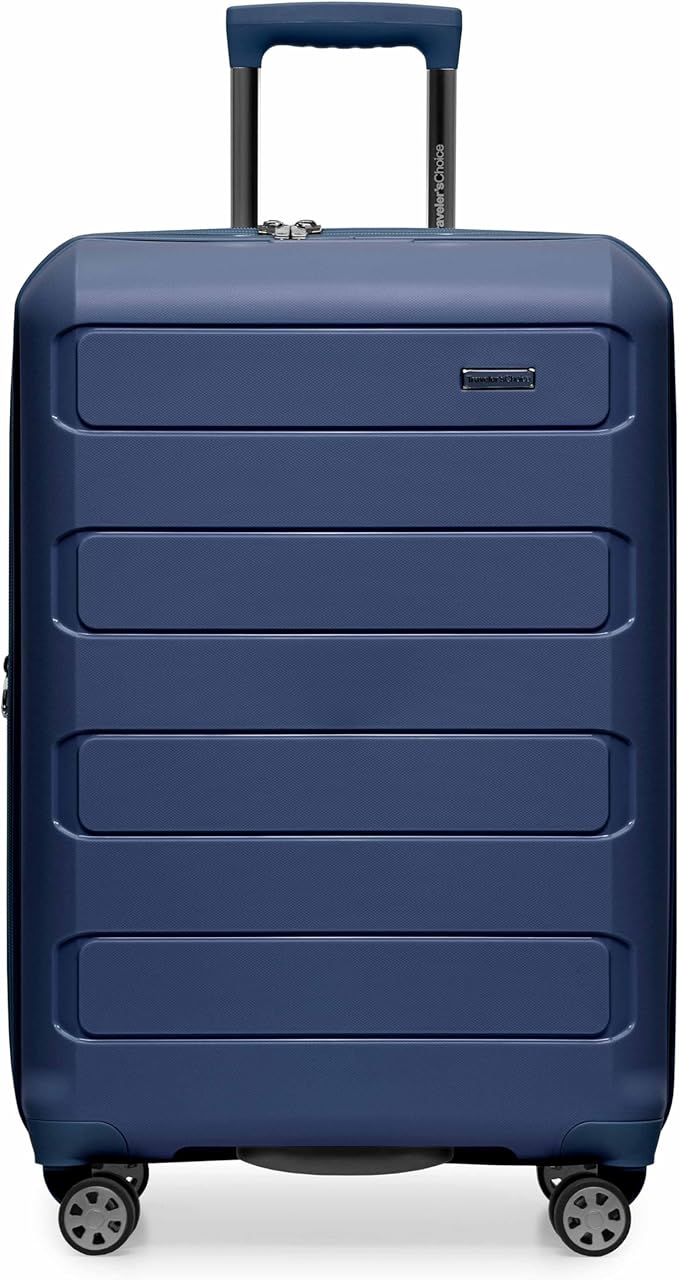 Traveler's Choice Pagosa Hardshell Expandable Luggage with Spinner Wheels, Navy, 26-Inch Medium