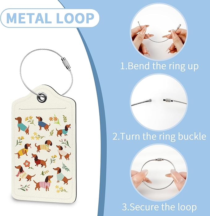 2 Pcs Dachshund Dog Floral Luggage Tag for Suitcases, Cute PU Leather Suitcase Tag Privacy Cover ID Label with Metal Loop, Personalized Baggage Identifier for Cruise Bag Travel Essentials