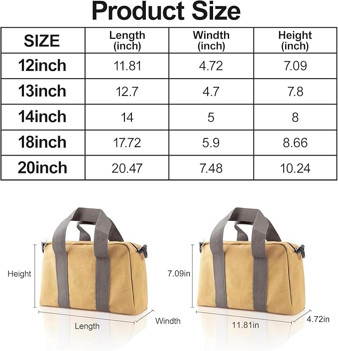 Small Tool Bag, Canvas Tool Storage Bag, Large Capacity Multipurpose Zipper Soft Tote Organizer Pouch for Electrician, Plumbing, Gardening,Tools Bags for Men (Khaki, 18 Inch)