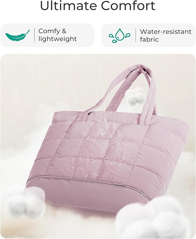 BAGSMART Expandable Tote Bag for Women, Puffer Work Tote Handbag, Quilted Carry On Bag for Travel Gym
