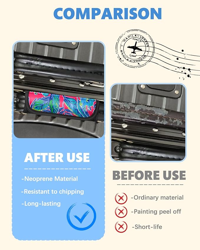 Slohif Luggage Handle Wrap 5Pcs Suitcase Identifier - Bag Strap Cover for Bogg Travel Accessories Easy Identification Bright Marker Sleeve Grips Comfort Neoprene Concealed Tag for Airport Leaf