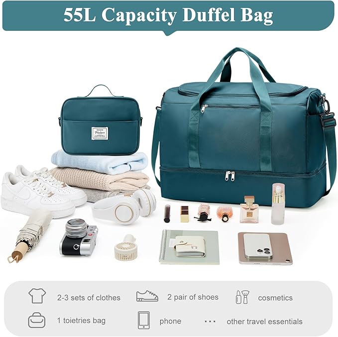 Extra Large Travel Duffle Bag with Shoe Compartment & Toiletry Bag, XL Weekender Bags for Women, Carry On Overnight Bags for Gym Sports, Water-Resistant Hospital Bag for Labor and Delivery