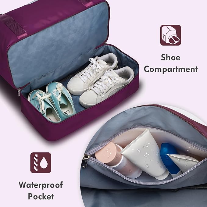 WOOMADA Weekender Overnight Bag for Women, Shoulder Travel Duffel with Shoes Compartment,Gym Bag with Toiletry Bag