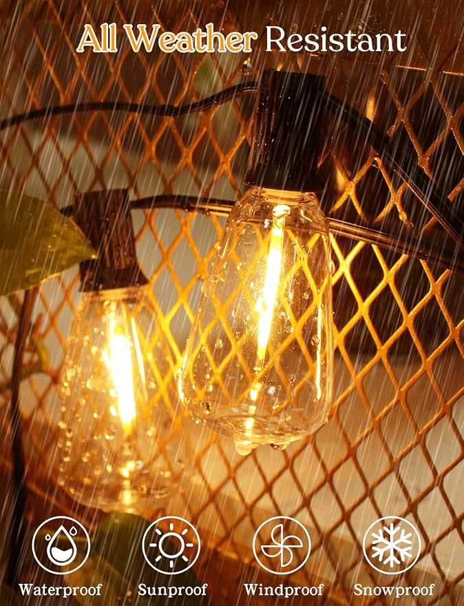 YOYONACY 200FT Outdoor Lights for Patio – Dimmable String Lights for Outside with Remote – LED Hanging Lihgts Waterproof Shatterproof ST38 Edison Bulbs for Backyard Cafe Bistro Porch Christmas Party