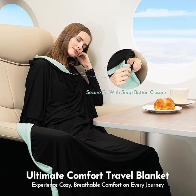 16-in-1 Compact Travel Blanket with Bag – Reversible, Ultra Soft Bamboo Airplane Blanket with Hidden Pocket – Packable for Flights & Travel Essentials (Semi-Weighted, Double Layer)