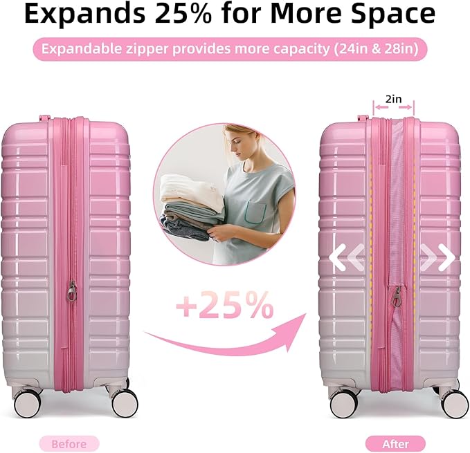 LARVENDER Luggage Sets 6 Piece, Expandable PC+ABS Hardside Multicolor Suitcase Sets with TSA Lock Double Spinner Wheels, Peach Sparkling