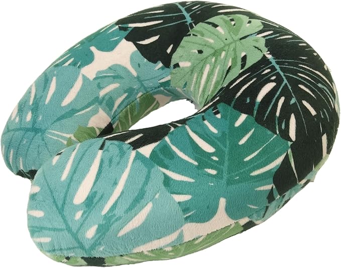 Adult Cozy Soft Microfiber Neck Pillow for Travel – Compact, Machine Washable - Perfect for Airplane, Car, or Home Use - Filled and Finished in the USA – Monstera Leaf