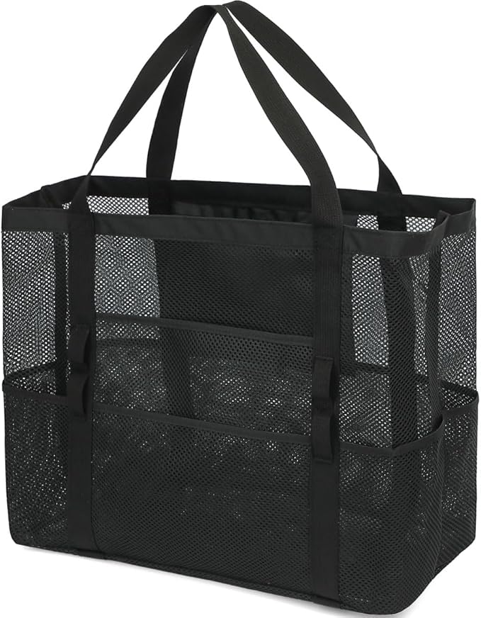 Fammart Mesh Beach Bag, Large Beach Tote with Zipper Pocket, Toys Pool Bag for Family Travel Vacation Cruise Essentials