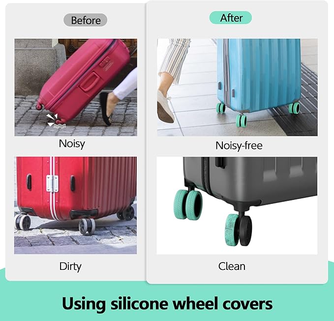 AWINNER 8 Pack Luggage Wheels Covers - Silicone Luggage Wheel Protector Covers for most 8 Spinner Wheel Suitcases or Office Chair Caster,Durable,Mute and Shock Absorption (Cyan)