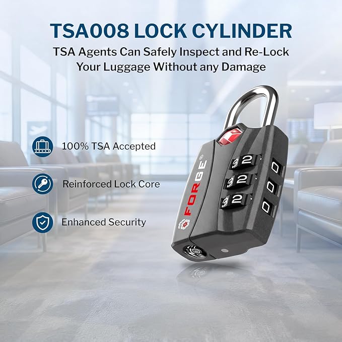 Forge Open Alert TSA Approved Luggage Locks - 3 Digit Combination, Easy Read Dials, Zinc Alloy Body - Ideal Travel Lock for Luggage, Suitcases, Bags & Toolboxes. Matte Black 2-Pack.