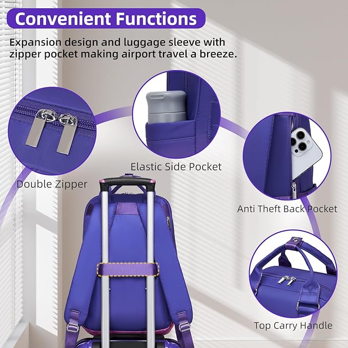 LARVENDER Carry on Luggage 22x14x9 Airline Approved Hardshell Suitcase with Wheels TSA Lock, PC+ABS Lightweight Suitcase Set for Women with Travel Backpack, Midnight Berry, 3 Piece Set