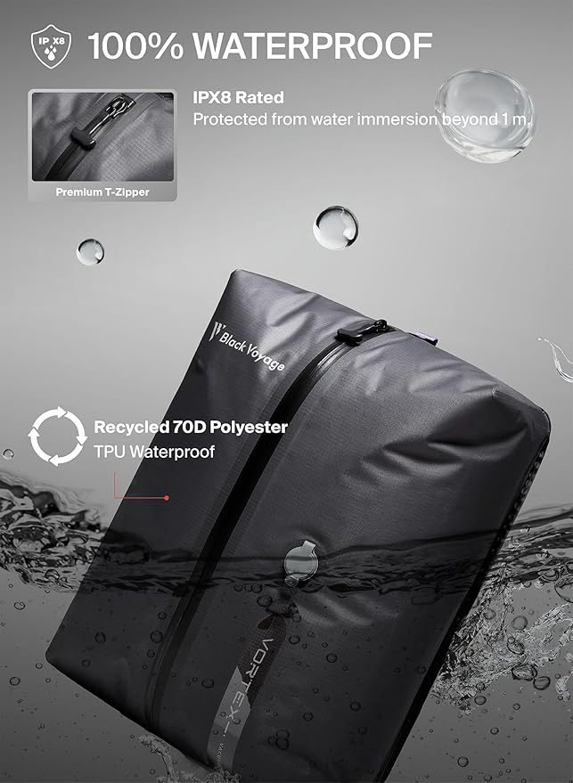 Black Voyage Reusable Vacuum Compression Travel Bag for Carry-On Suitcase and Backpack, Recycled IP67 Waterproof Space Saver Vacpack (1-Pack, 18L - No Pump)