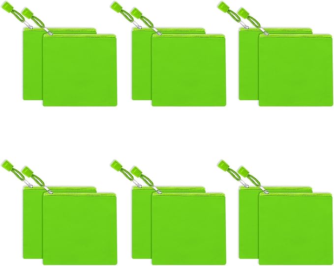 12 Pack DIY Craft Cotton Canvas Bag, Multi-Purpose Cosmetic Bag Makeup Pouches with Zipper Travel Toiletry Bag (XS, Green)