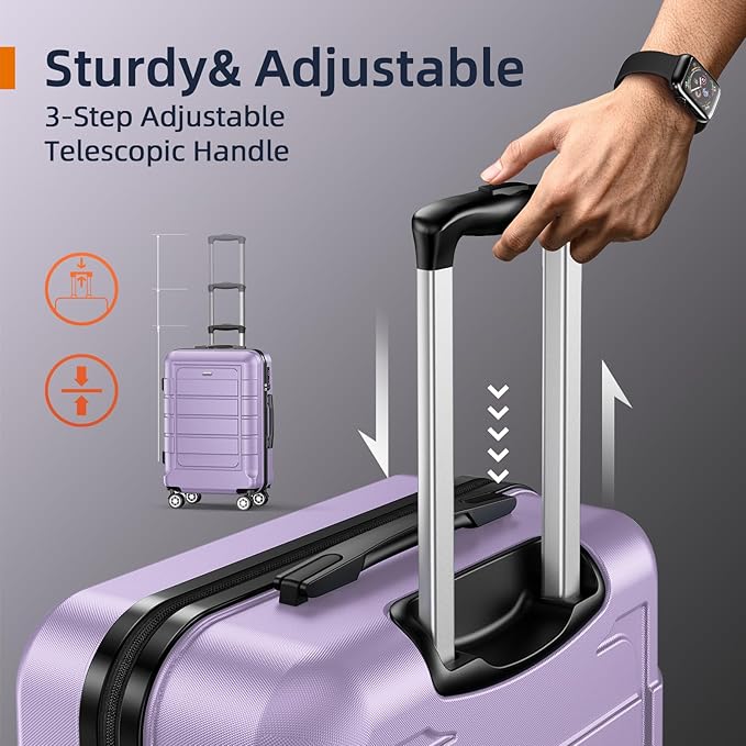 SHOWKOO Full PC Hardshell Luggage Sets, 20/24/28 In Suitcase with TSA Lock & Spinner Wheels, Lightweight Durable Travel Luggage Lavender Purple