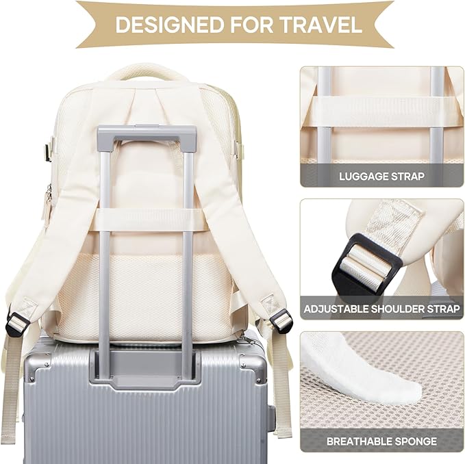 coowoz Travel Backpack For Women Men,Carry On Backpack,Hiking Backpacks Waterproof Outdoor Sports Rucksack Casual Daypack travel essentials（Off White）