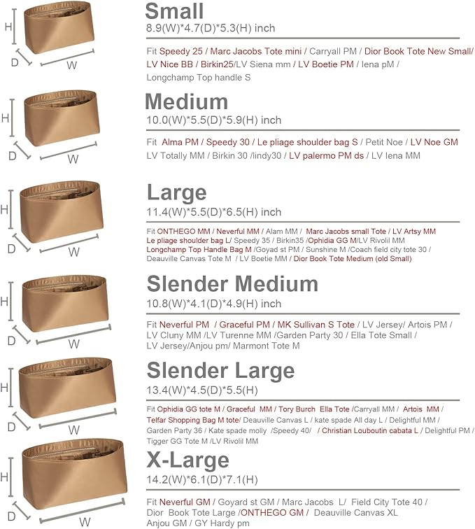 ZTUJO Purse Organizer Insert For Handbags, Silk Purse Organizer with Zipper, Silky Smooth, Bag Organizer For Speedy Neverfull Tote,onthego,Artsy, 6 Sizes (Large, Silky Brown)