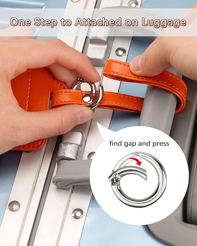 3 Pack Luggage Tags - Quick Install, Privacy Protection, Airplane Travel Essentials for Suitcases, Durable Leather - Orange